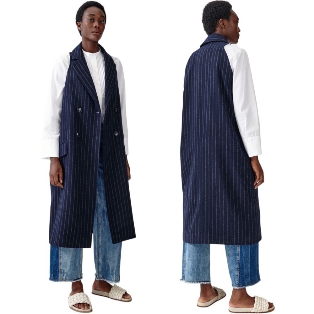 Baum Und Pferdgarten | NWT Darla Wool Blend Coat in Navy Pinstripe - Size Small